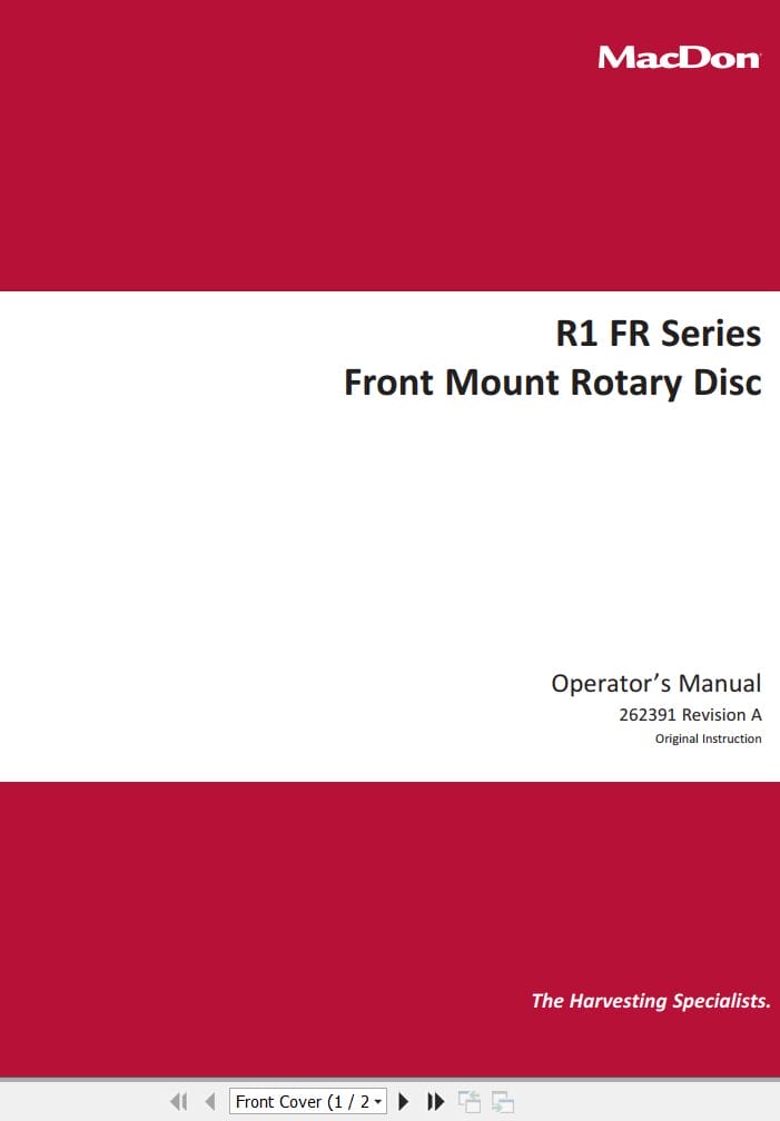 Macdon Front Mount Rotary Disc R1 FR Series Operators Manual 262391 Revision A (1)