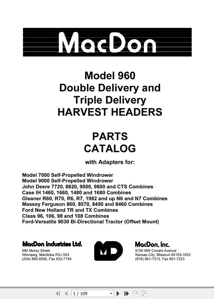 Macdon Harvest Header 960 Parts Catalog 46018 (1)
