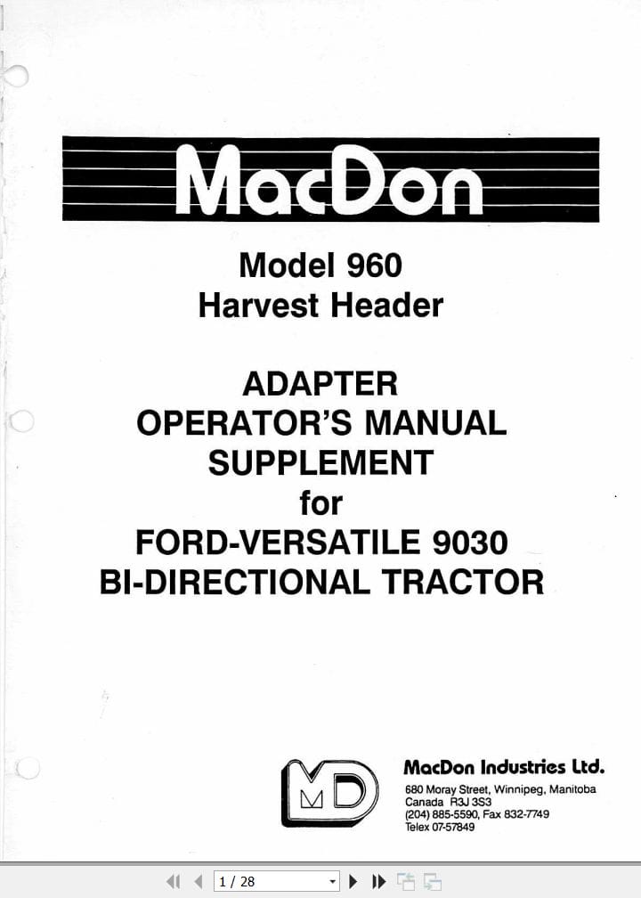 Macdon Harvest Header 960 Supplement Operators Manual 46057 (1)