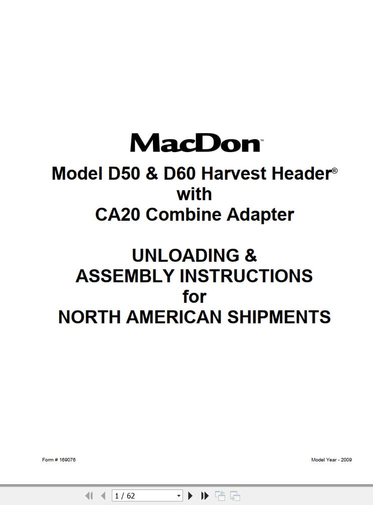 Macdon Harvest Header D50 D60 CA20 Unloading and Assembly Instructions (1)