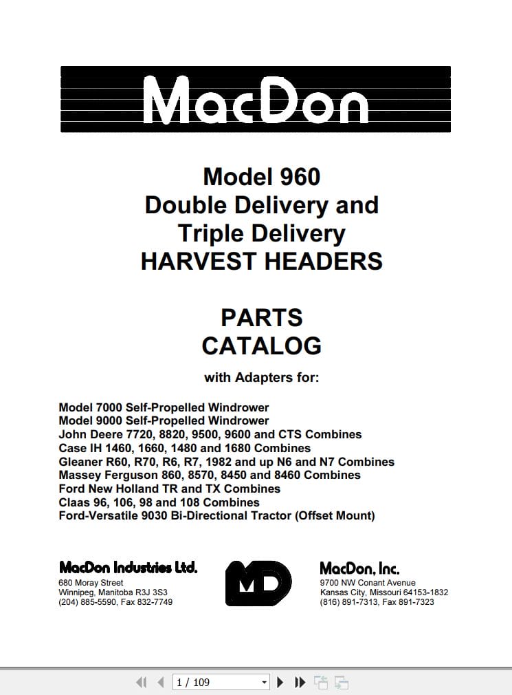 Macdon Harvest Headers 960 Parts Catalog 46018 (1)