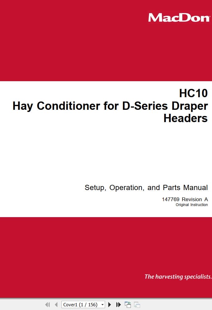 Macdon Hay Conditioner HC10 Setup Operation and Parts Manual (1)