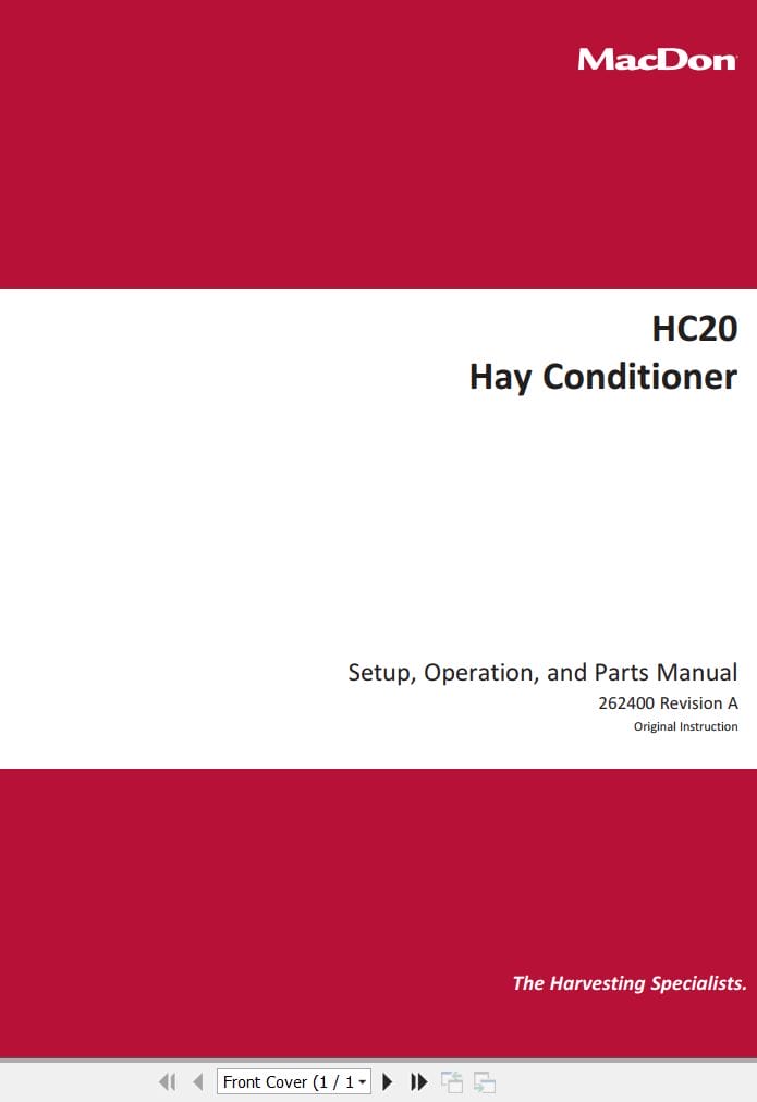 Macdon Hay Conditioner HC20 Setup Operation Parts Manual 262400 Revision A (1)
