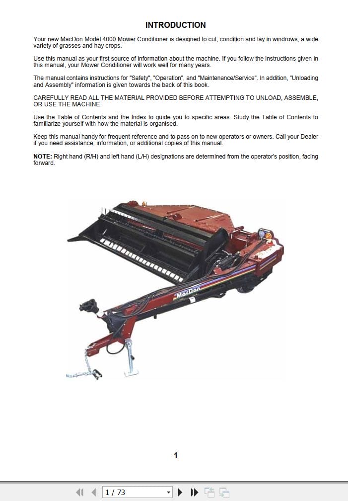 Macdon Mower Conditioner 4000 Operators Manual 12871 (1)