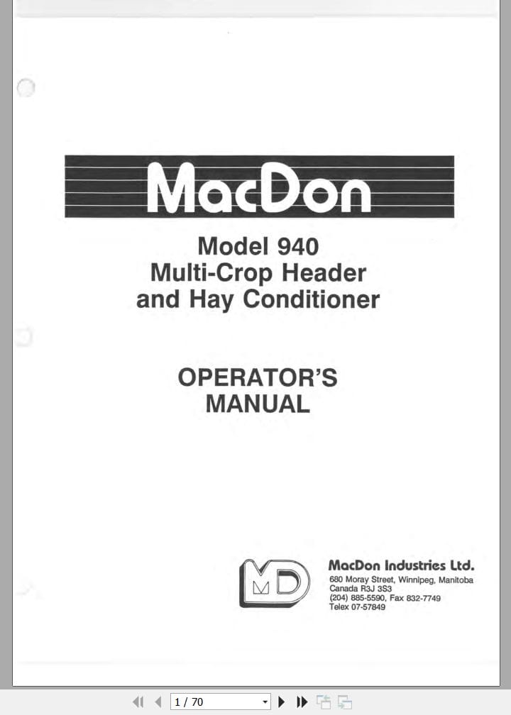 Macdon Multi Crop Header and Hay Conditioner 940 Operators Manual 46005 (1)
