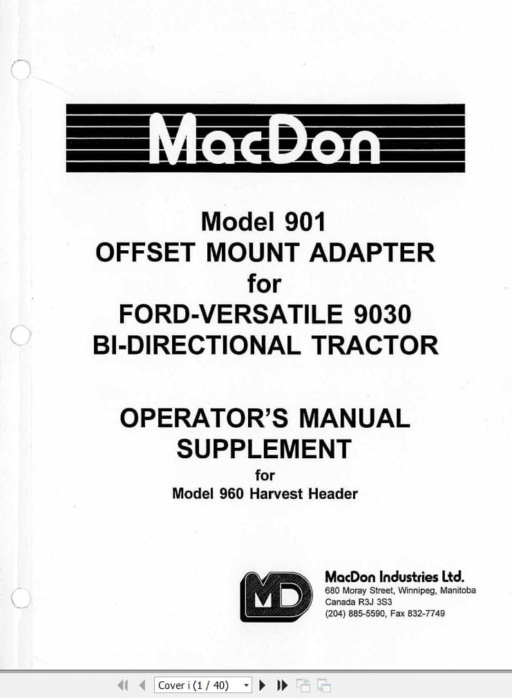 Macdon Offset Mount Adapter 901 Supplement Operators Manual 46080 (1)