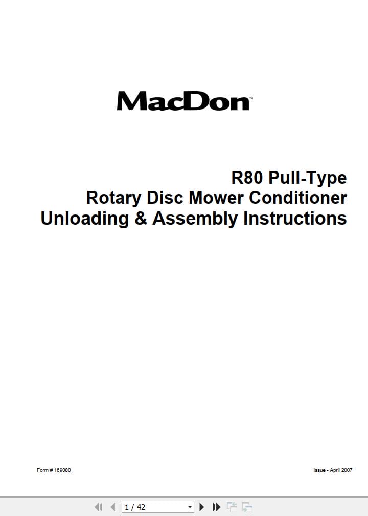 Macdon Pull Type Rotary Disc Mower Conditioner R80 Unloading & Assembly Instructions (1)