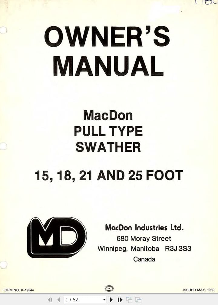 Macdon Pull Type Swather 15 18 21 25 Foot Owners Manual (1)