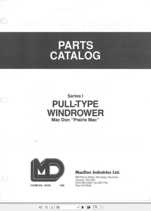 Macdon Pull Type Windrower Series I Parts Catalog 12549 (1) Macdon Pull Type Windrower Series I Parts Catalog 12549 (1)