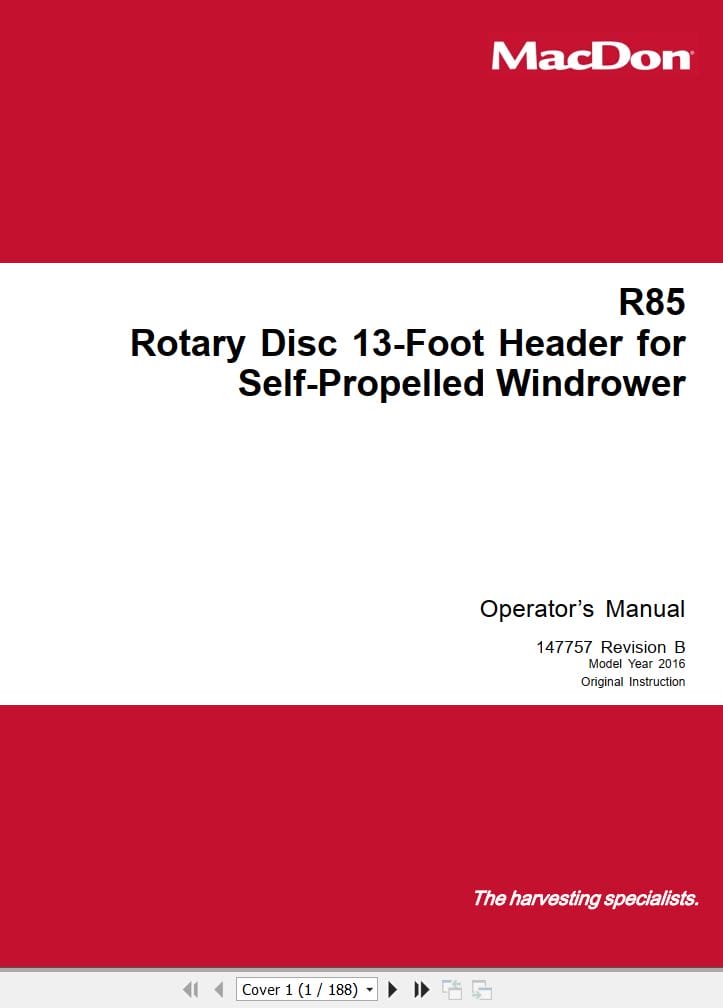 Macdon Rotary Disc 13 Foot Header R85 Operators Manual (1)