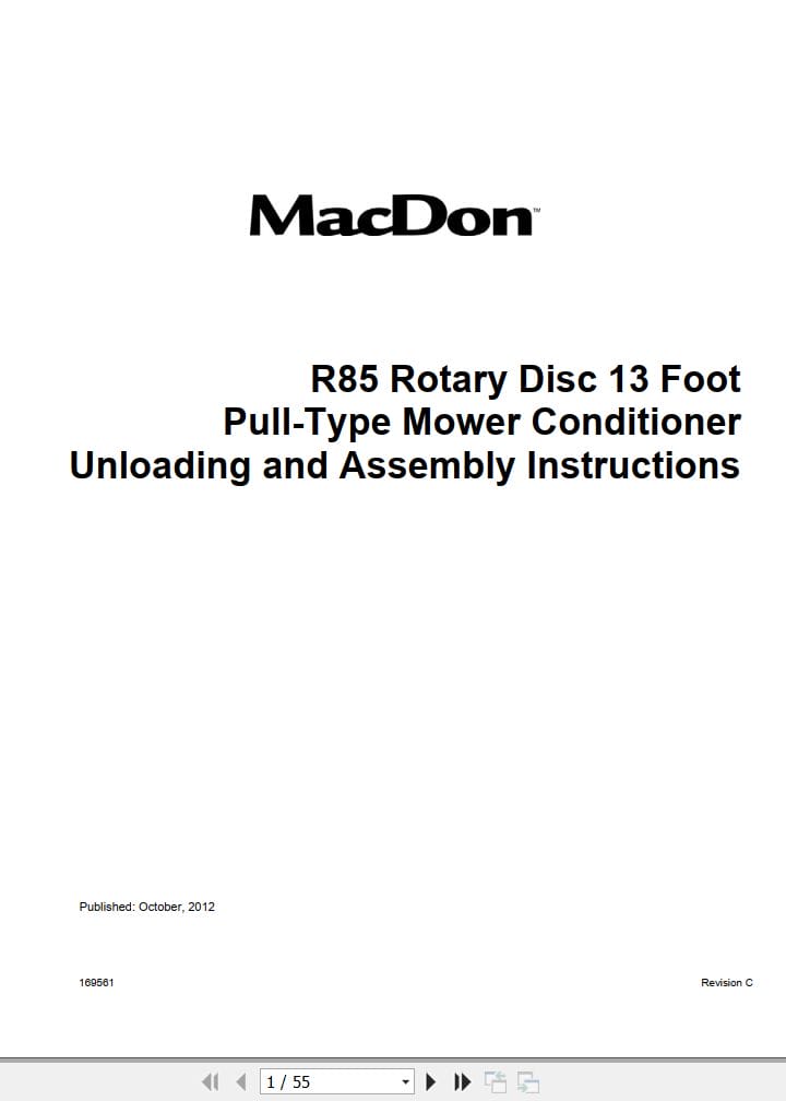 Macdon Rotary Disc 13 Foot R85 Unloading and Assembly Instructions 169561 Revision C (1)