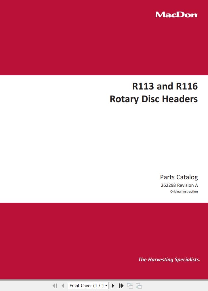 Macdon Rotary Disc Header R113 R116 Parts Catalog 262298 Revision A (1)