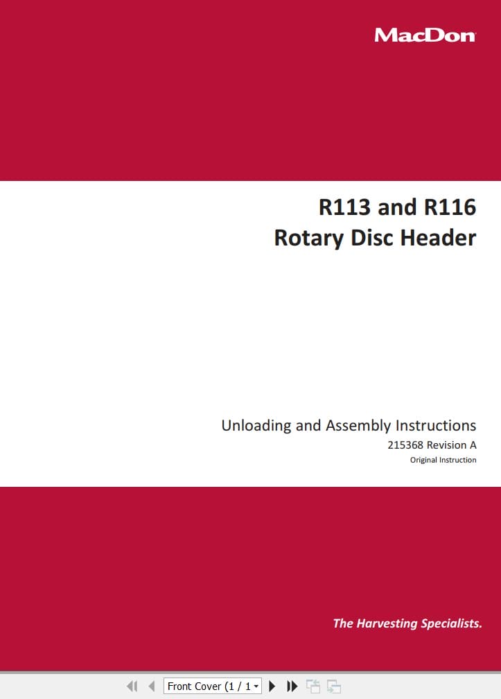 Macdon Rotary Disc Header R113 R116 Unloading & Assembly Instructions 215368 Revision A (1)