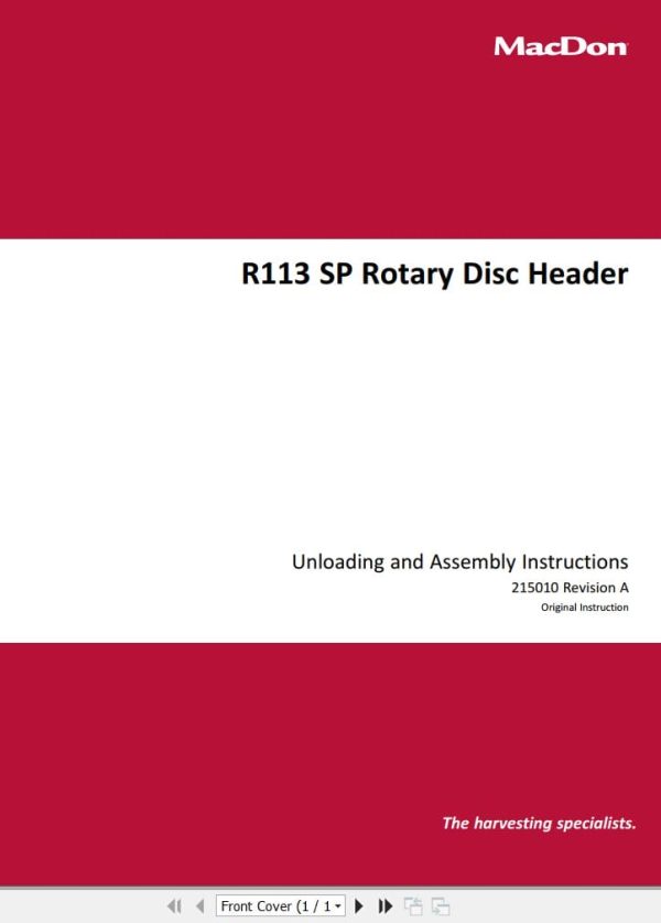 Macdon Rotary Disc Header R113 Unloading & Assembly Instructions (1) Macdon Rotary Disc Header R113 Unloading & Assembly Instructions (1)