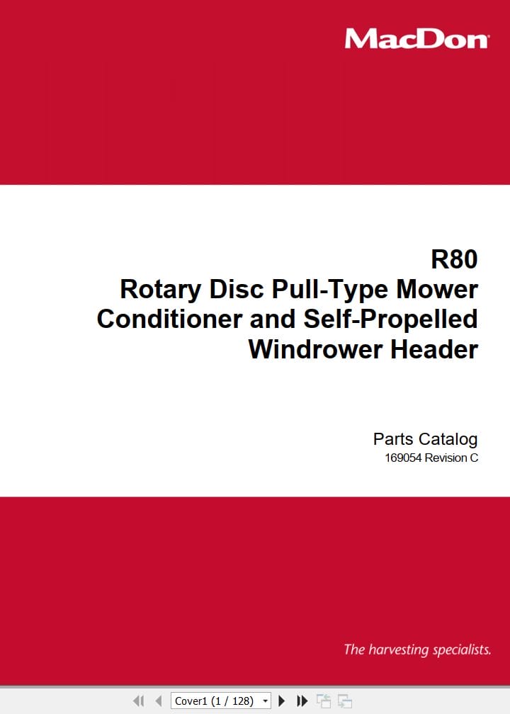 Macdon Rotary Disc Pull Type Mower R80 Parts Catalog 169054 Revision C (1)