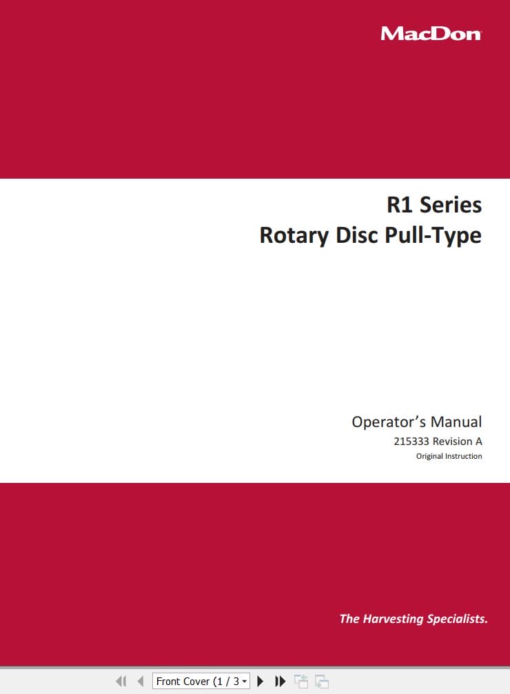 Macdon Rotary Disc Pull Type R1 Series Operators Manual (1)