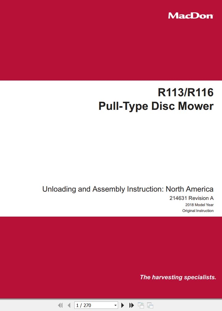 Macdon Rotary Disc Pull Type R113 R116 Unloading and Assembly Instruction (1)