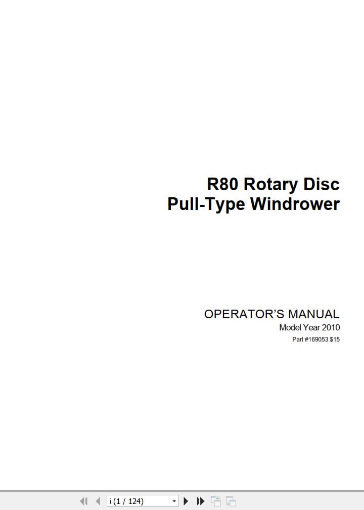 Macdon Rotary Disc Pull Type Windrower R80 Operators Manual 169053 (1)