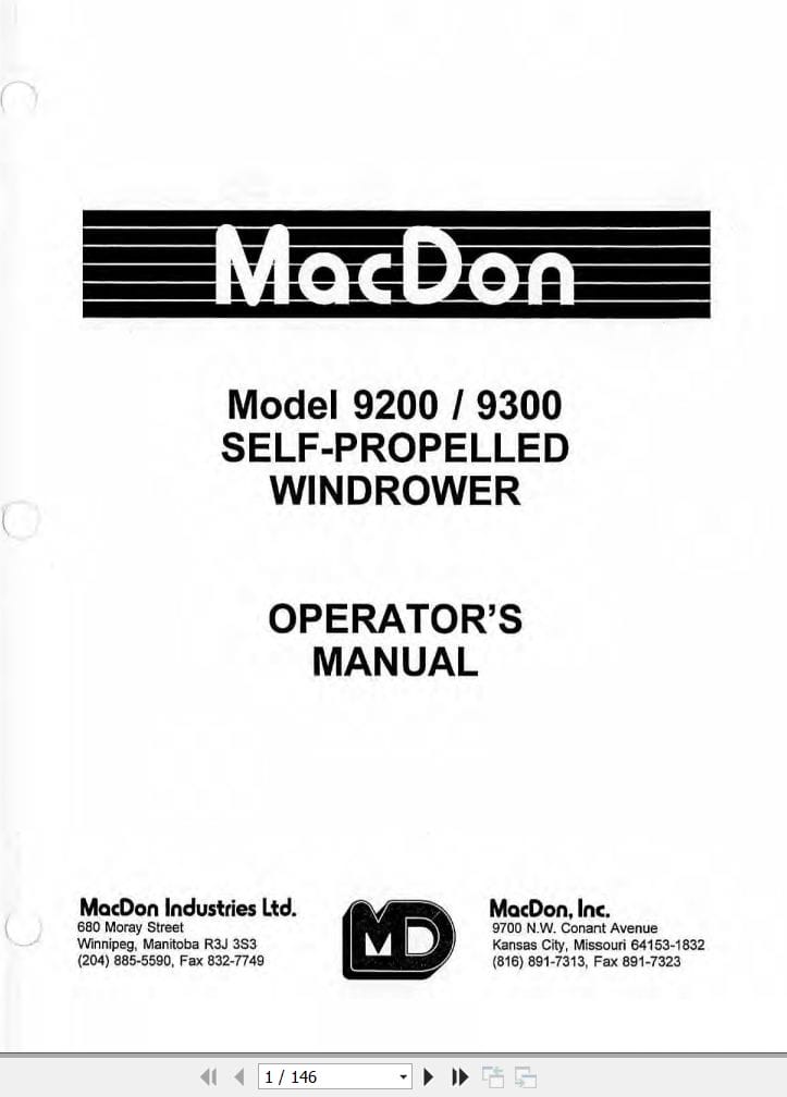 Macdon Self Propelled Windrower 9200 9300 Operators Manual (1)