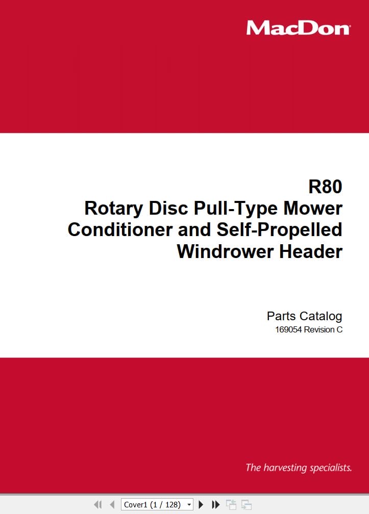 Macdon Self Propelled Windrower Header R80 Parts Catalog 169054 Revision C (1)