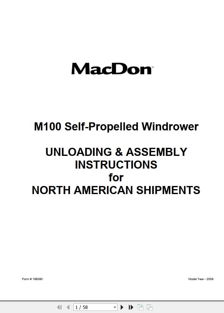 Macdon Self Propelled Windrower M100 Unloading & Assembly Instructions (1)