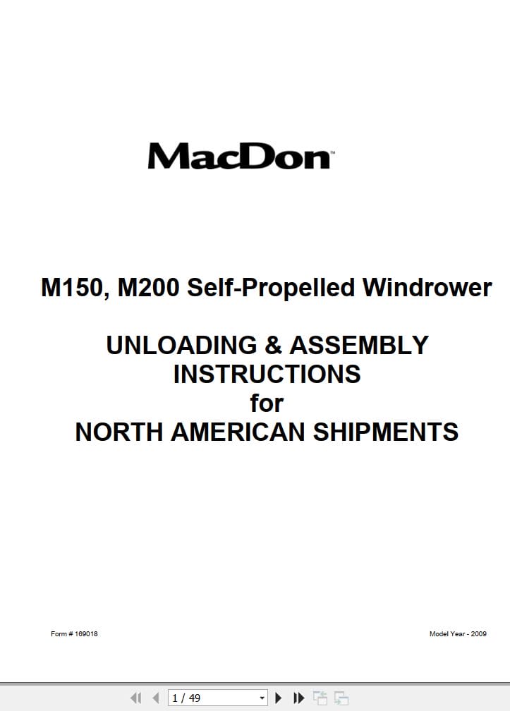 Macdon Self Propelled Windrower M150 M200 Unloading & Assembly Instructions (1)