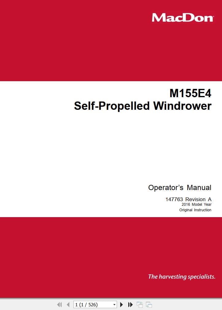 Macdon Self Propelled Windrower M155E4 Operators Manual (1)