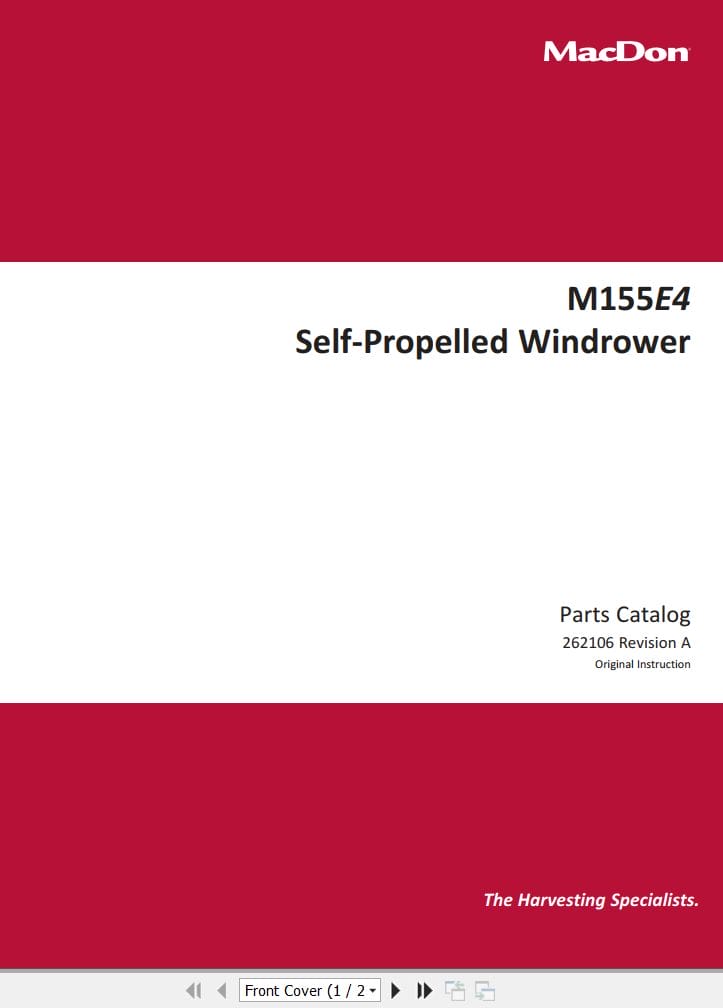 Macdon Self Propelled Windrower M155E4 Parts Catalog 262106 Revision A (1)