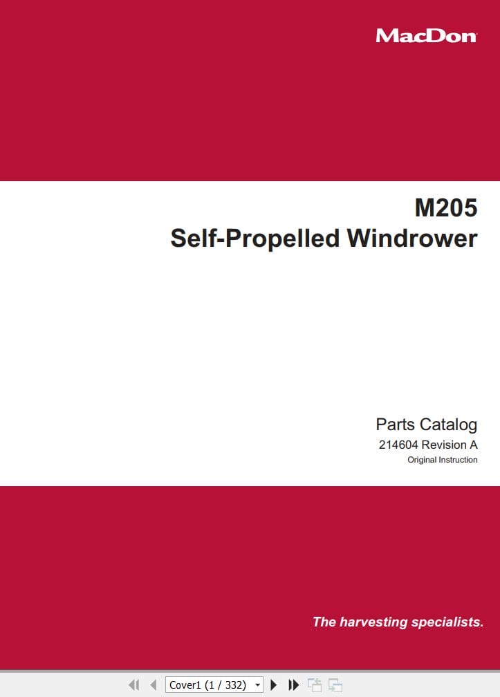 Macdon Self Propelled Windrower M205 Parts Catalog 214604 Revision A (1)
