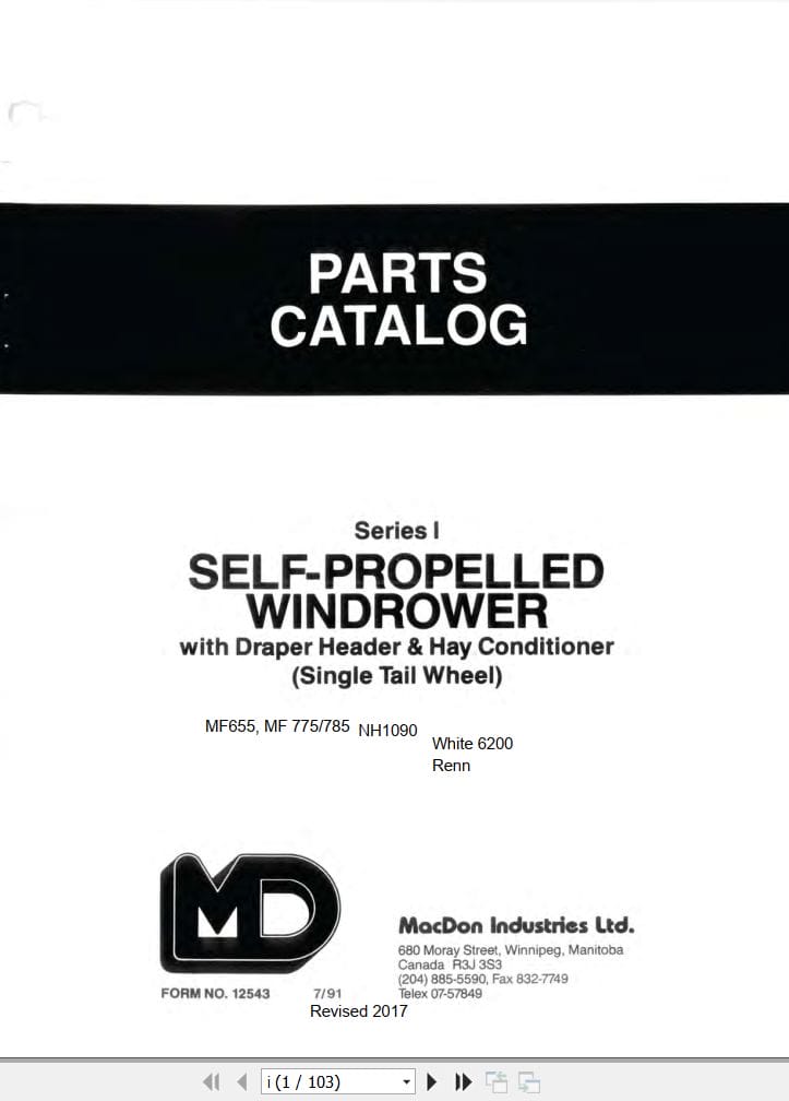 Macdon Self Propelled Windrower Series I Parts Catalog 12543 (1)