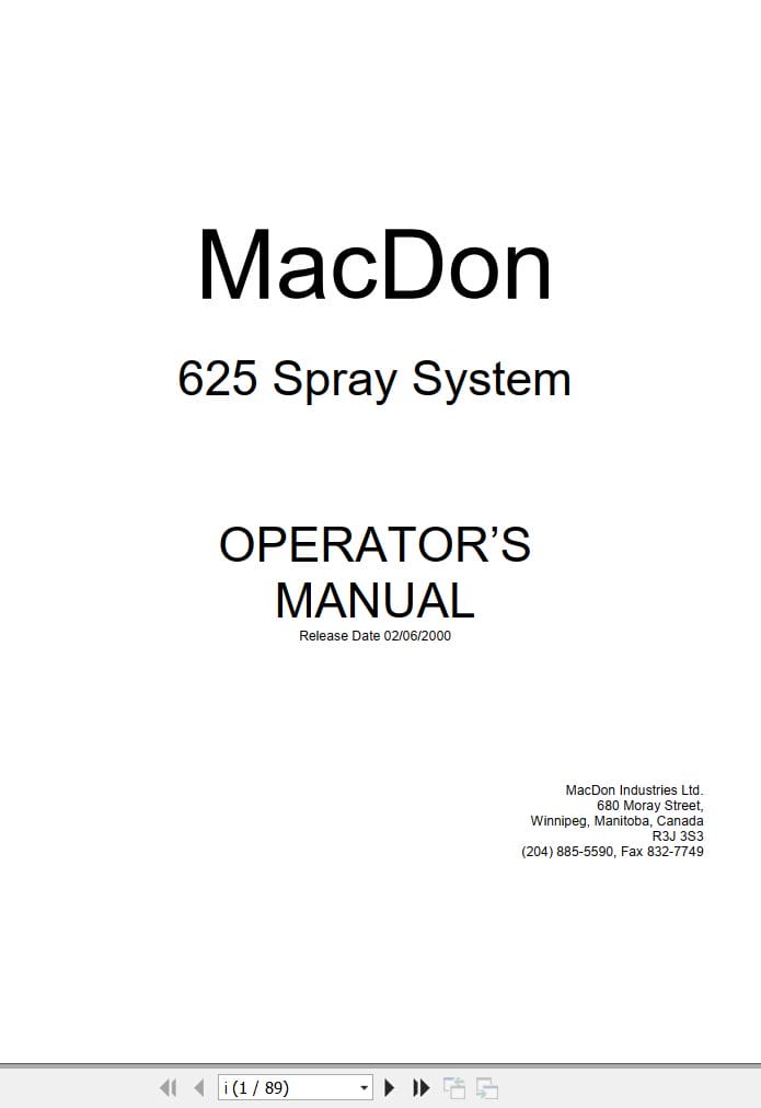 Macdon Sprayer 625 Operators Manual (1)