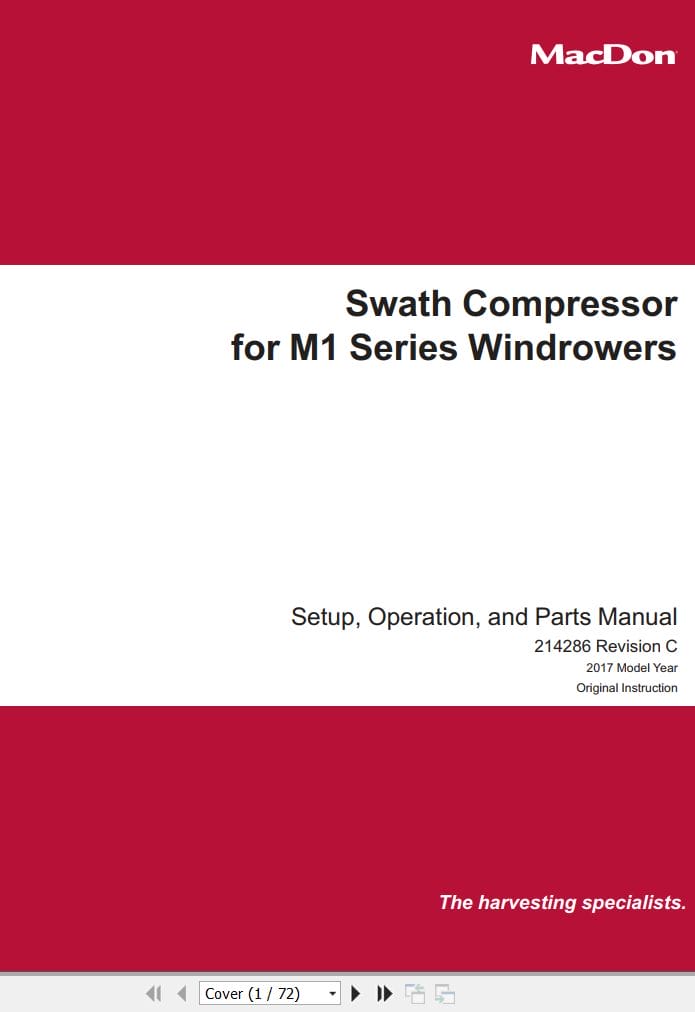 Macdon Swath Compressor for M1 Series Setup Operation Parts Manual (1)