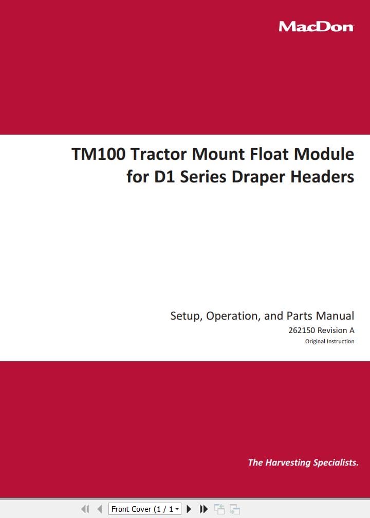 Macdon TM100 for D1 Series Setup Operation and Parts Manual 262150 (1)