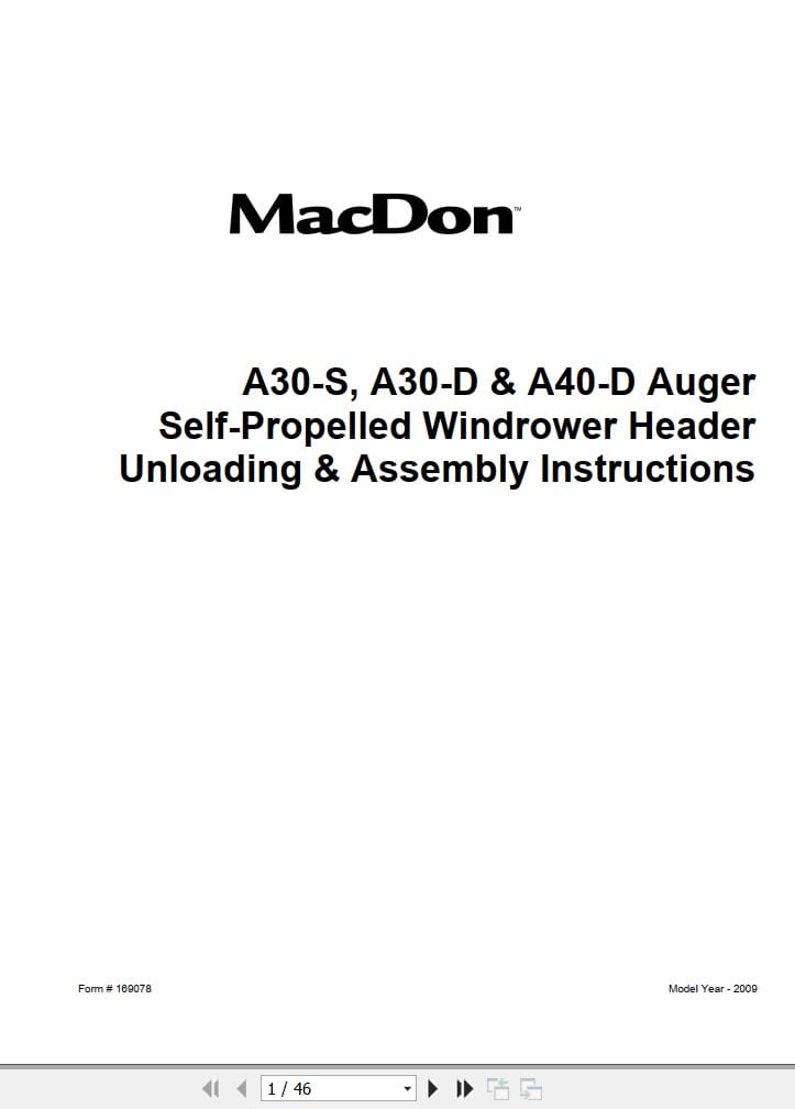 Macdon Windrower A30 S A30 D A40 D Unloading & Assembly Instructions (1)