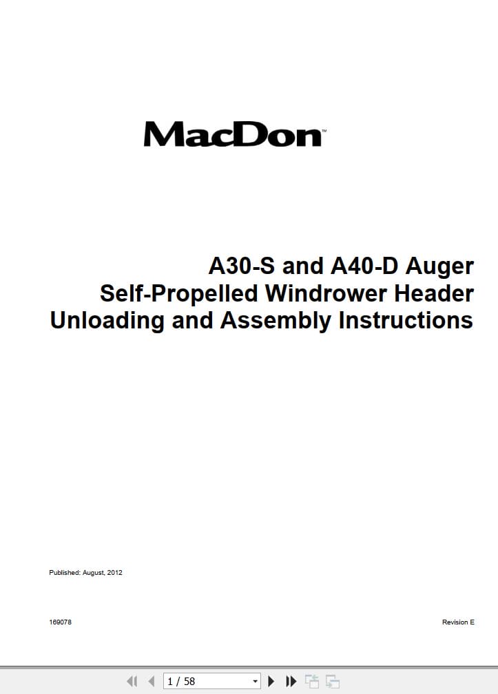 Macdon Windrower A30 S A40 D Unloading & Assembly Instructions 169078 Revision E (1)