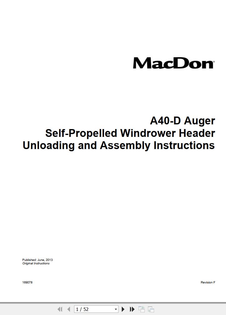 Macdon Windrower A40 D Unloading & Assembly Instructions 169078 Revision F (1)