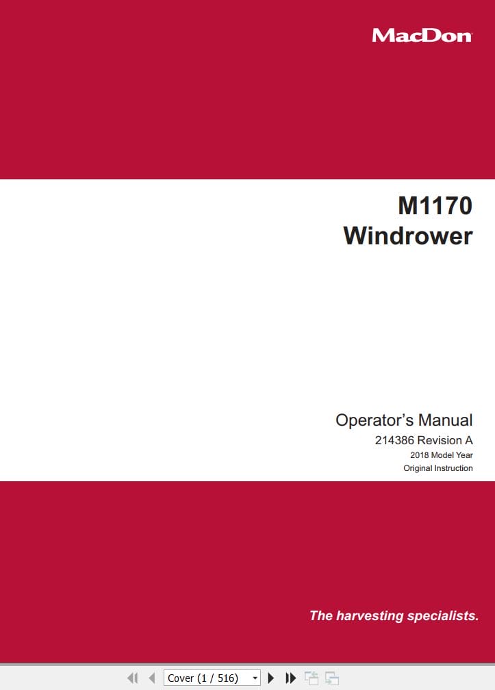 Macdon Windrower M1170 Operators Manual (1)