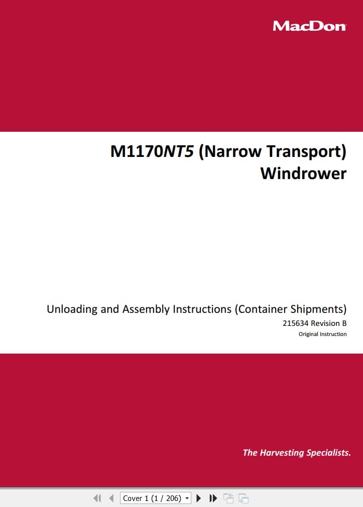 Macdon Windrower M1170NT5 Unloading & Assembly Instructions 215634 Revision B (1)