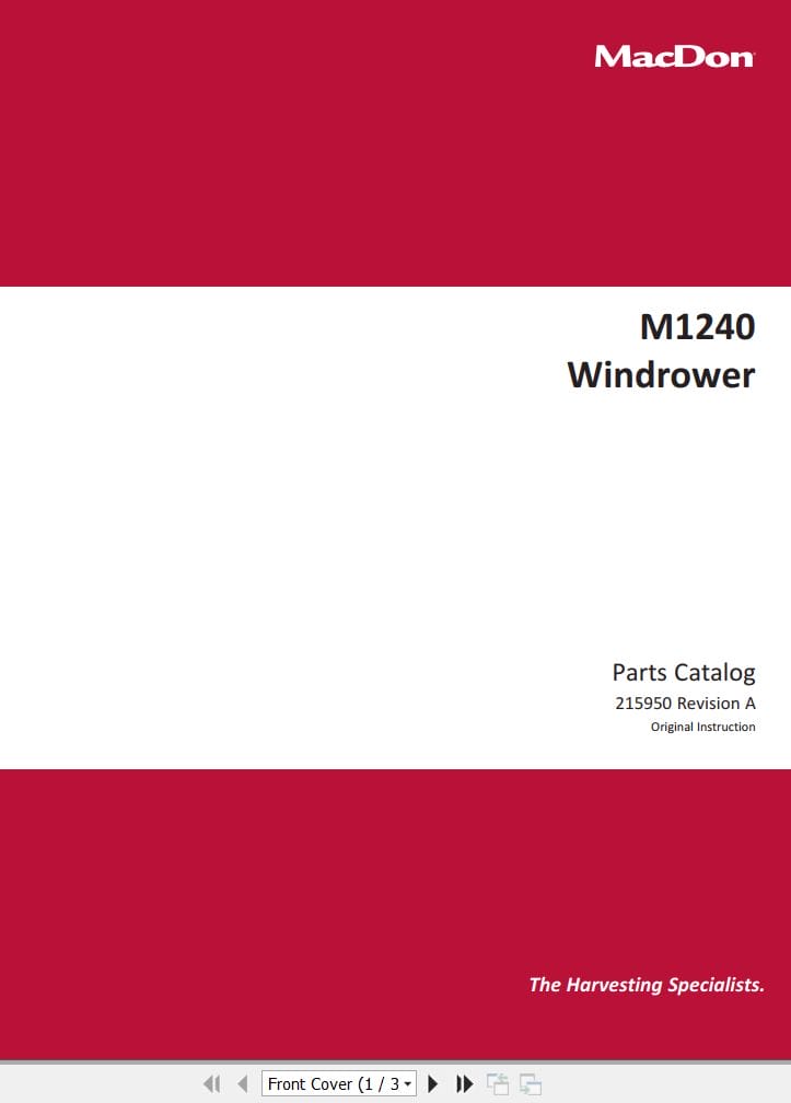 Macdon Windrower M1240 Parts Catalog 215950 Revision A (1)