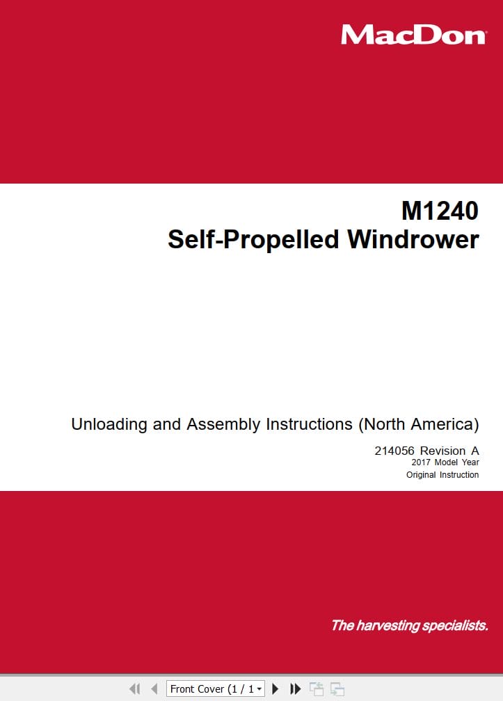 Macdon Windrower M1240 Unloading & Assembly Instructions 214056 Revision A (1)