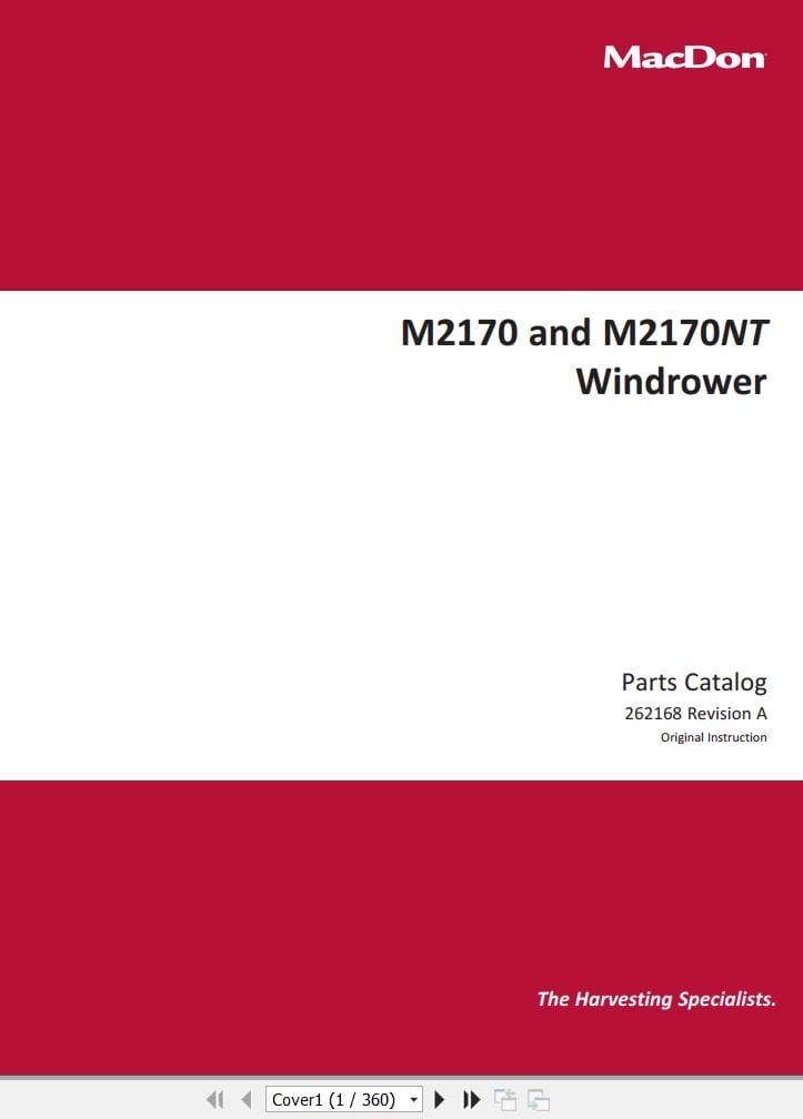 Macdon Windrower M2170 M2170NT Parts Catalog 262168 Revision A (1)