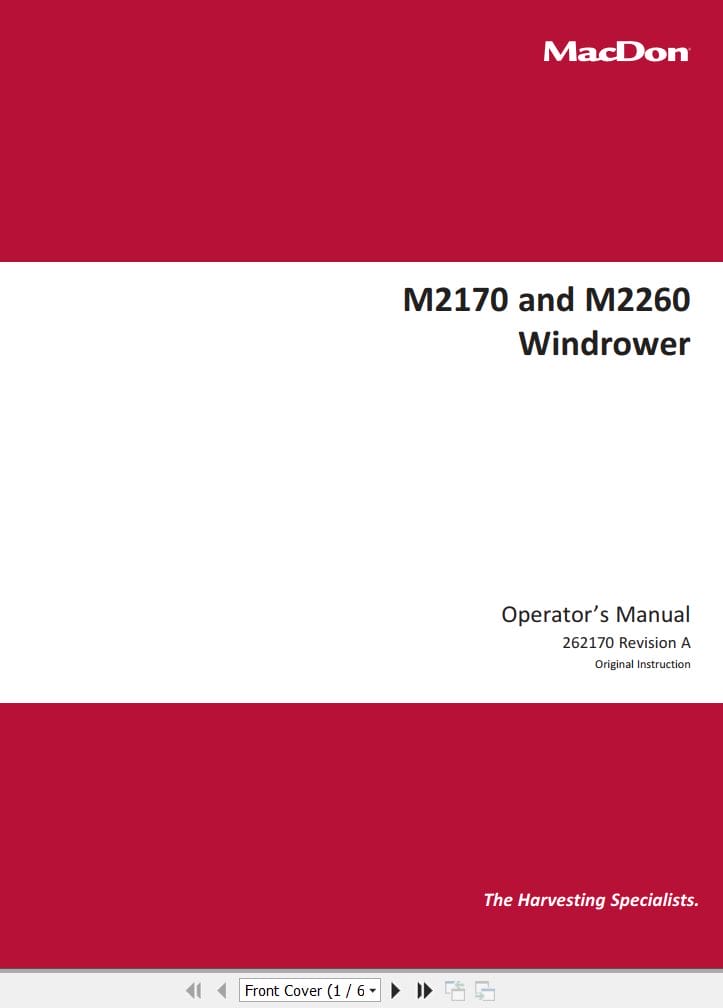 Macdon Windrower M2170 M2260 Operators Manual 262170 Revision A (1)