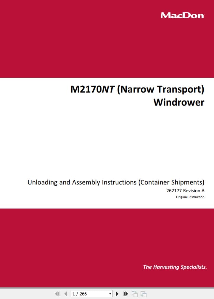 Macdon Windrower M2170NT Unloading & Assembly Instructions 262177 Revision A (1)