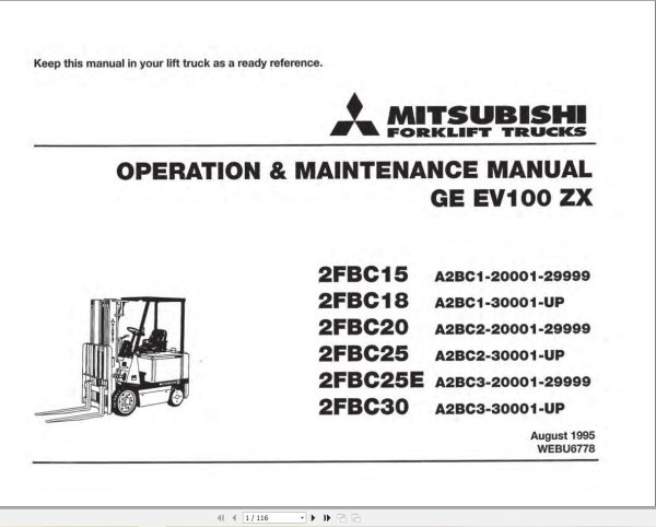 Mitsubishi Forklift 2FBC15 2FBC30 Diagram and Operation Maintenance Manual 11.2203 (1)