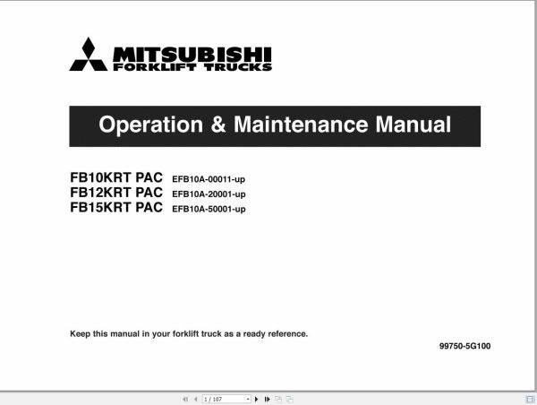 Mitsubishi Forklift FB10 15KRT PAC Service Operation Manual (2)