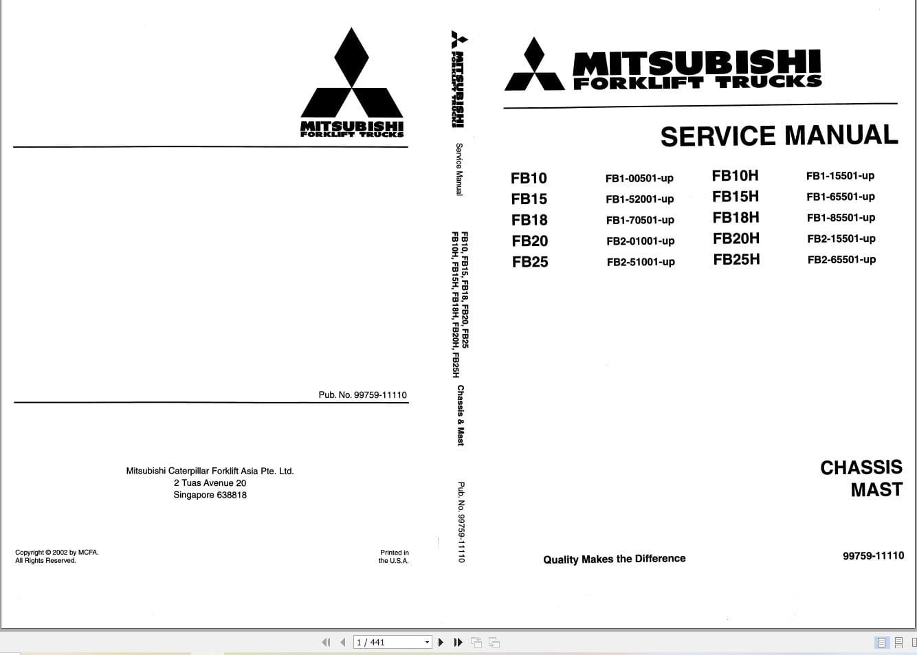 Mitsubishi Forklift FB10 FB25 FB10H FB25H Service Operation Manual (1)