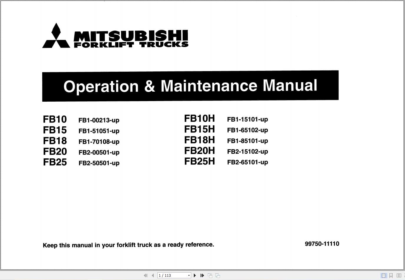 Mitsubishi Forklift FB10H FB15H FB18H FB20H FB20H Service Operation Manual (2)