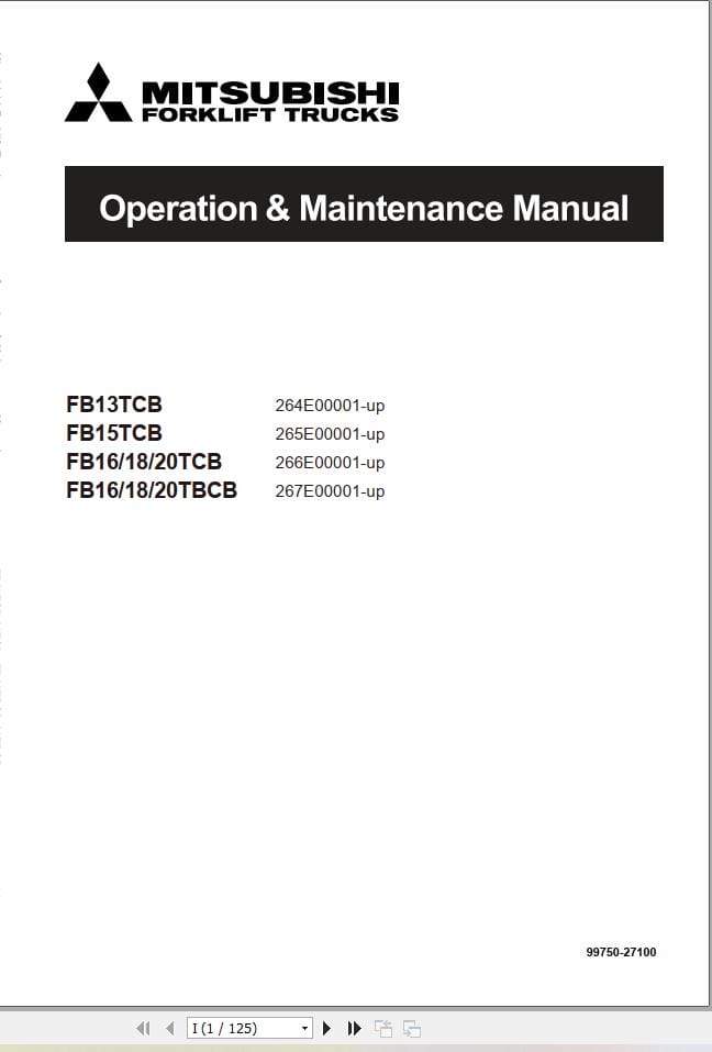 Mitsubishi Forklift FB13TCB to FB20TBCB Service Operation Manual (2)