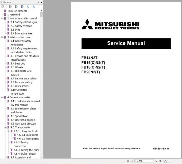 Mitsubishi Forklift FB14N2T FB20N2(T) Service Operation Manual 04.2024 (1)