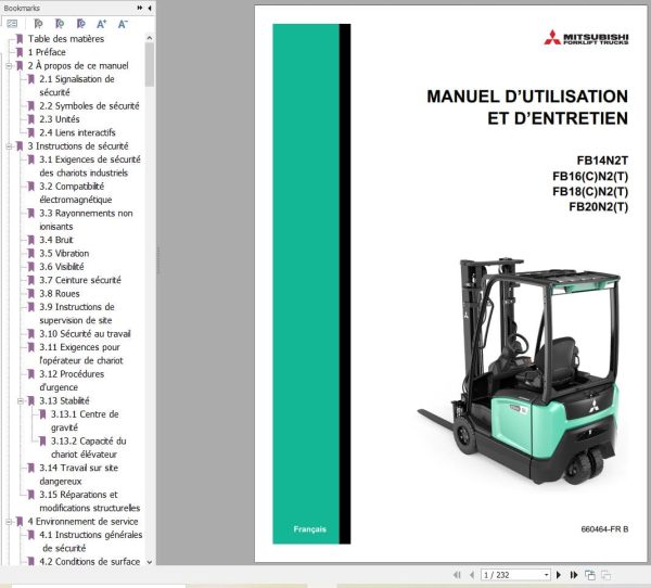 Mitsubishi Forklift FB14N2T FB20N2(T) Service and Operation Manual 04.2024 (2)